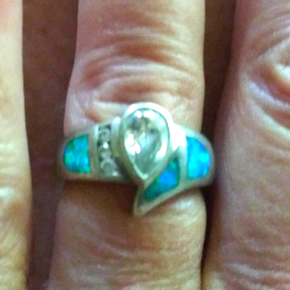 Vintage Sterling 925 Crushed Fire Opal CZ Ring Size 7